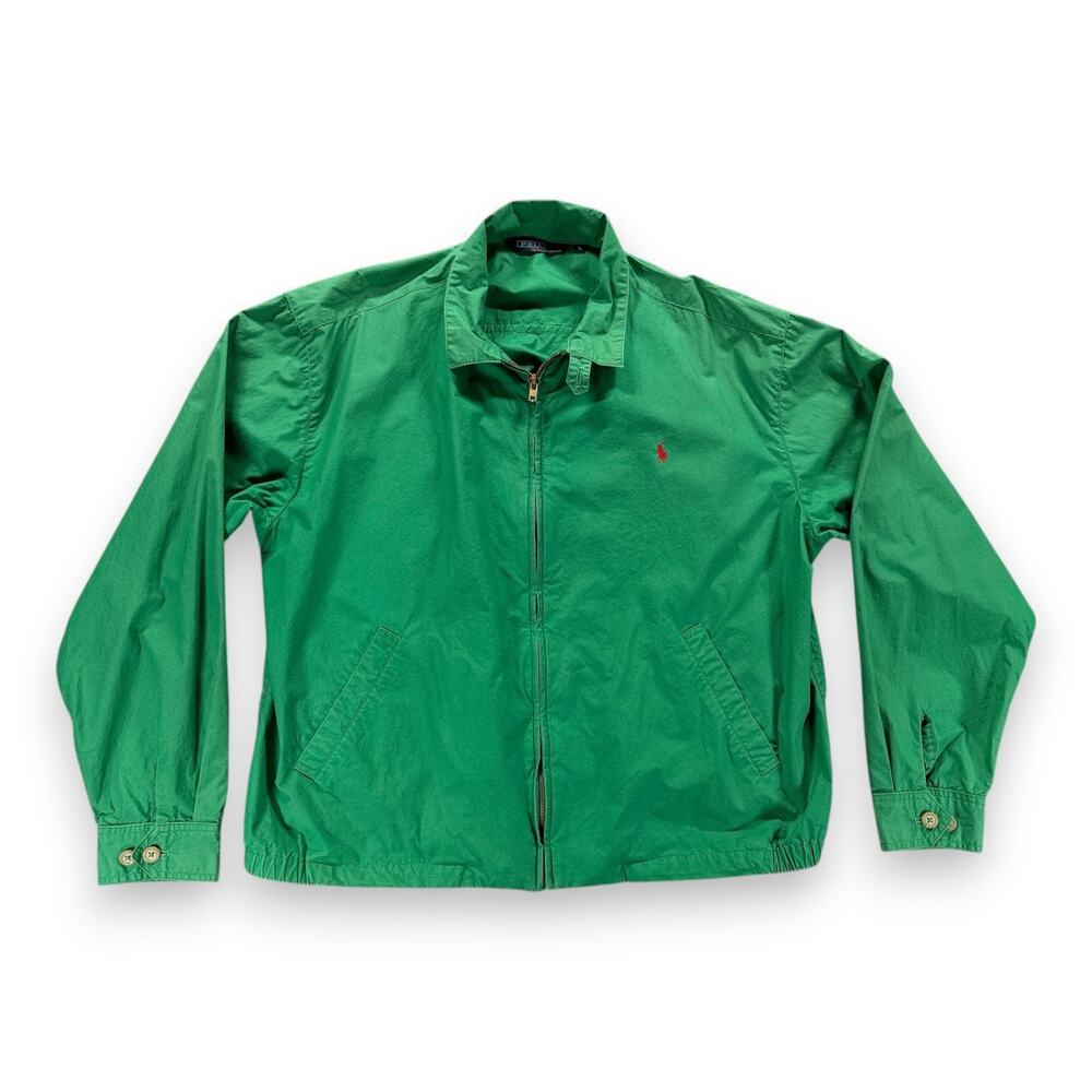 Vintage Polo Ralph Lauren Jacket Adult LARGE Green Harrington Pony Logo Zip 80s